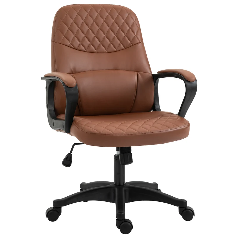 Easycomfort Sedia da Ufficio a Dondolo con 2 Punti Massaggianti e Porta USB, Poltrona da Ufficio in Finta Pelle Marrone con Altezza Regolabile, 59x63x92-101cm