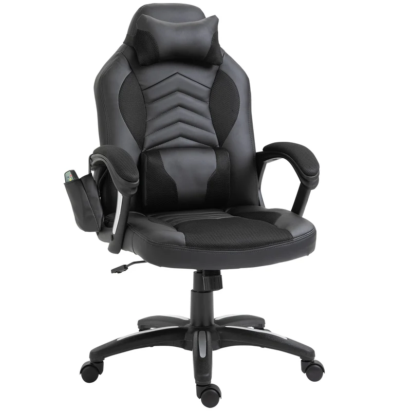 Easycomfort Sedia Poltrona da Ufficio Massaggiante e Riscaldante Design Ergonomico Reclinabile Ecopelle 68L×69P×(108-117)Acm Nera