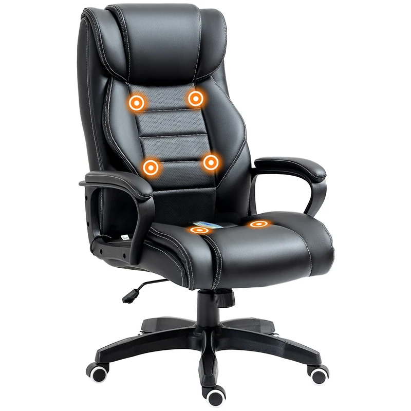 Easycomfort Poltrona Massaggiante da Ufficio a 6 Punti con Altezza Regolabile, in Similpelle Nera, 66x78x112-120 cm