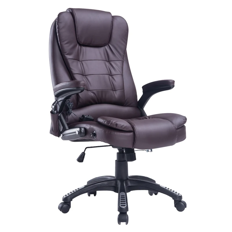 Easycomfort Poltrona Massaggiante da Ufficio ad Altezza Regolabile con 6 Punti Massaggianti, in PU, 62x68x111-121 cm, Marrone