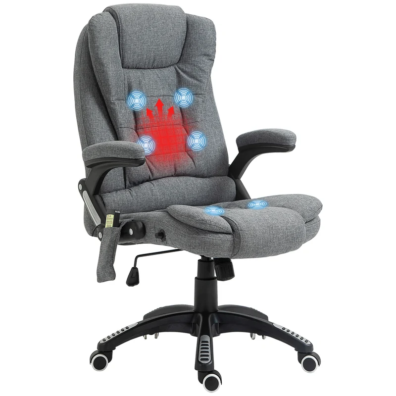 Easycomfort Sedia Massaggiante da Ufficio e Casa, Poltrona da Ufficio Con 6 Punti di Massaggio e Funzione di Riscaldamento e Regolabile in Altezza, Grigia