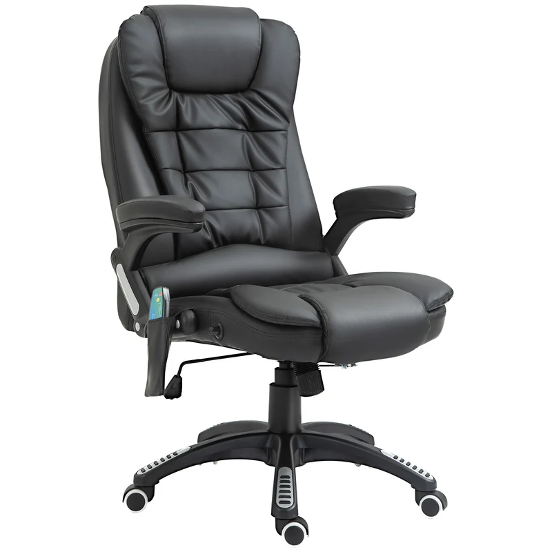 Easycomfort Poltrona Massaggiante da Ufficio ad Altezza Regolabile con 6 Punti Massaggianti, in PU, 68x72x108-118, Nera