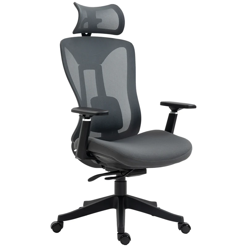 Easycomfort Sedia da Ufficio Reclinabile con Poggiatesta, Supporto Lombare e Altezza Regolabili, Grigio