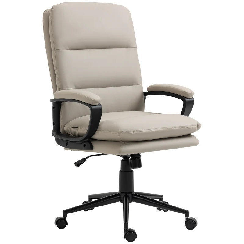 Easycomfort Poltrona da Ufficio con Doppia Imbottitura e Altezza Regolabile in Finta Pelle PU, Grigio Chiaro