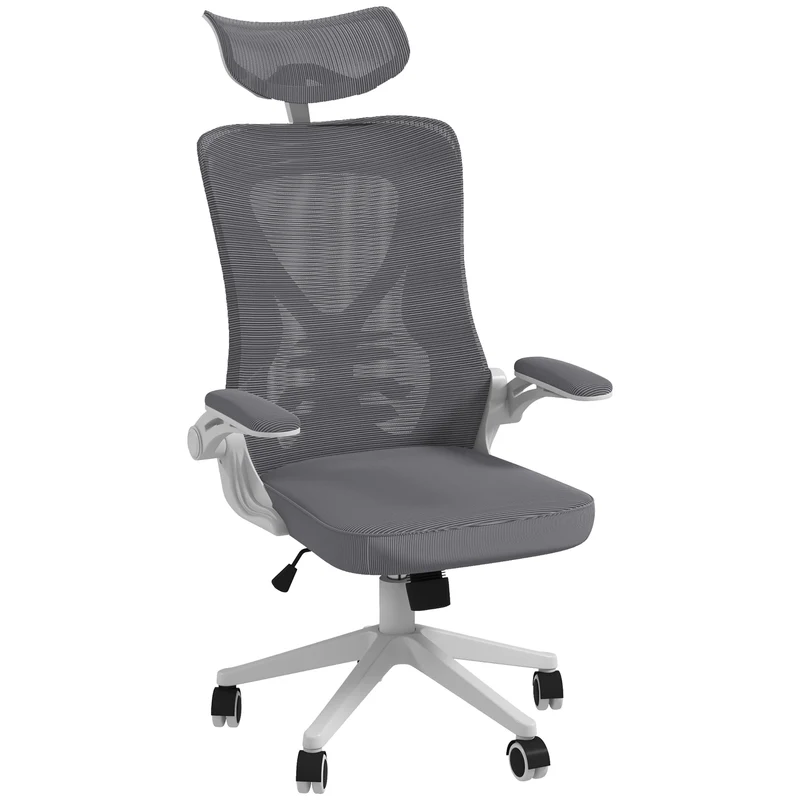 Easycomfort Sedia da Ufficio ad Altezza Regolabile con Supporto Lombare e Braccioli Ribaltabili, 65x64x120-130 cm