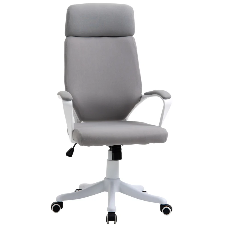 Easycomfort Sedia da Ufficio Girevole con Poggiatesta, Poltrona con Altezza Regolabile e Funzione Dondolo, 63x65x112-120cm, Grigio Chiaro