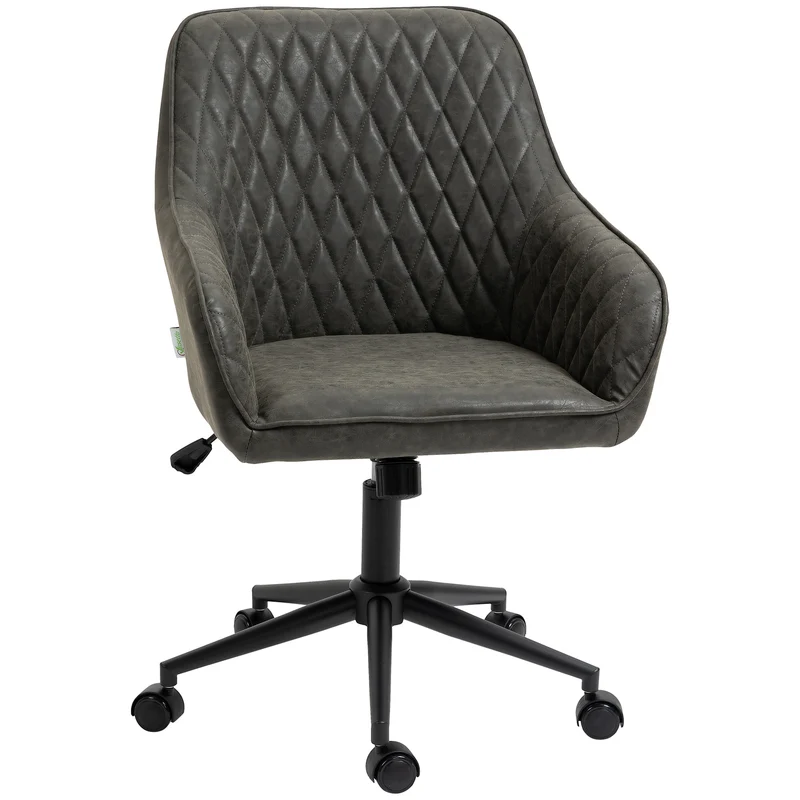 Easycomfort Sedia da Ufficio Reclinabile con Altezza Regolabile, in Pelle PU, Gommapiuma e Acciaio, 59x60x90-100 cm, Grigia