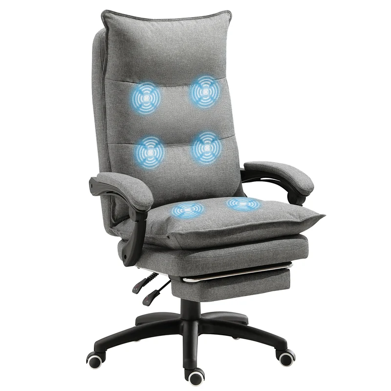 Easycomfort Sedia da Ufficio Imbottita con 6 Punti Massaggianti, Altezza Regolabile e Rotelle, 70x62x120-130 cm, Grigio