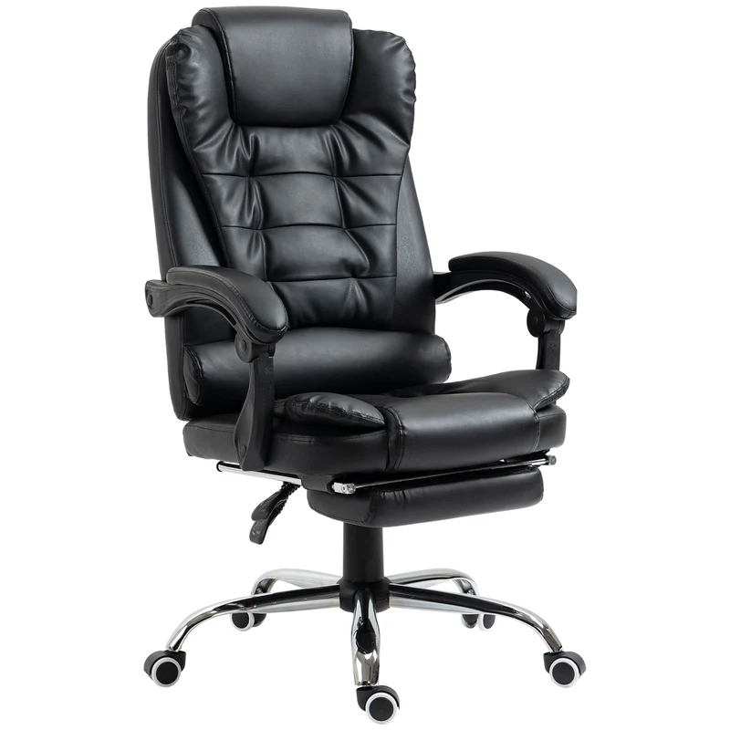 Easycomfort Sedia da Ufficio ad Altezza Regolabile con Schienale Reclinabile e Poggiapiedi, 64.5x69x109-117 cm, Nero