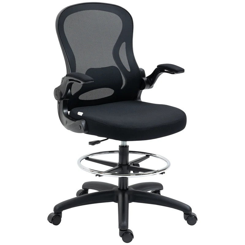 EasyComfort Sedia da Ufficio Ergonomica in Tessuto con Altezza Regolabile Poltrona moderno con Braccioli Ribaltabili, Bianca e Nera
