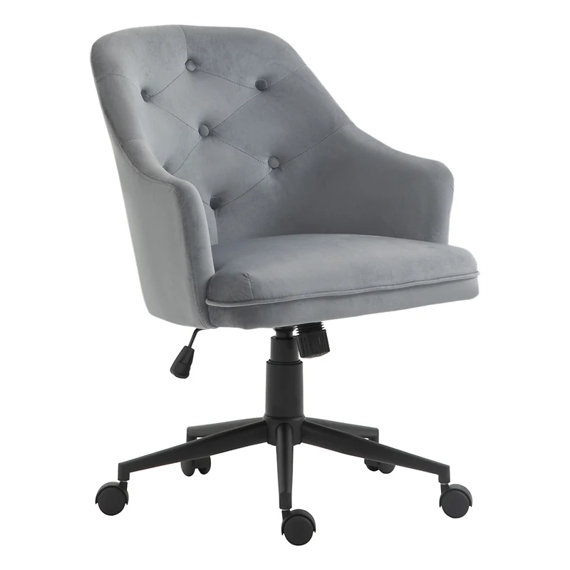 Easycomfort Sedia da Ufficio Girevole Ergonomica con Ruote e Altezza Regolabile, Rivestimento in Velluto, 63x64x88-96cm, Grigio