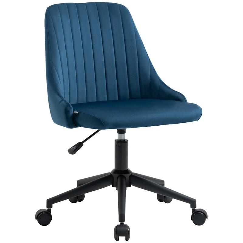 Easycomfort Sedia da Ufficio in Velluto Blu con Altezza Regolabile, Sedia Ergonomica Girevole a 360° e Ruote, 50x58x77-87cm