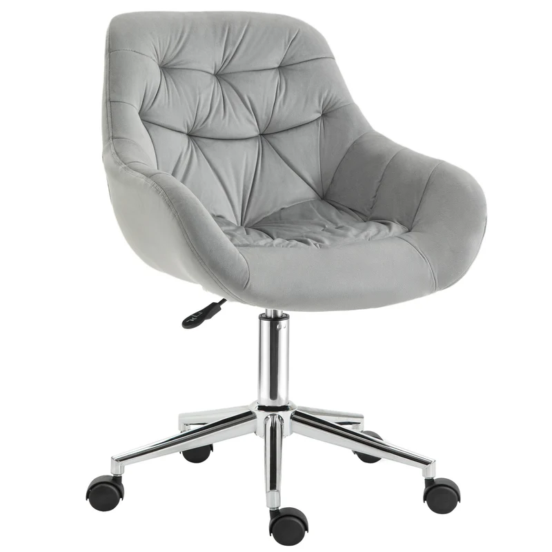 Easycomfort Sedia da Ufficio Ergonomica Girevole con Altezza Regolabile e Ruote, Rivestimento in Velluto, 59x58x80-90cm, Grigio
