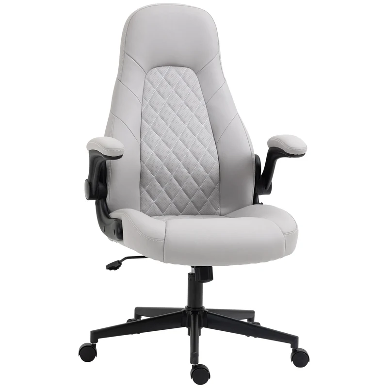 Easycomfort Sedia da Ufficio Ergonomica con Braccioli Ribaltabili e Altezza Regolabile, 67x70x112-122 cm, Grigio