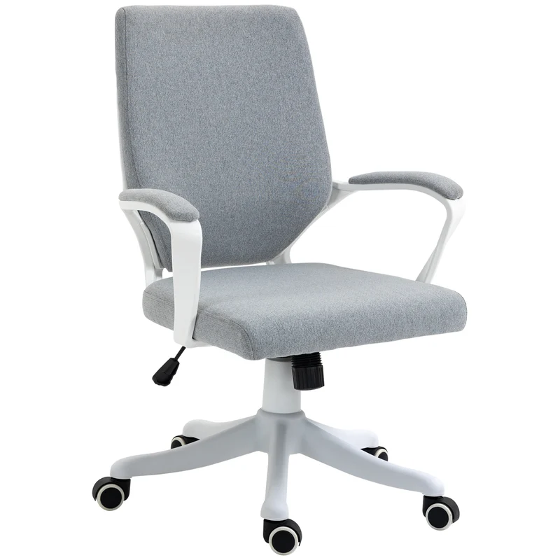 Easycomfort Sedia da Ufficio Ergonomica, Altezza Regolabile e Funzione Dondolo, Poltrona Girevole con Ruote, 62x69x92-100cm, Grigio Bianco