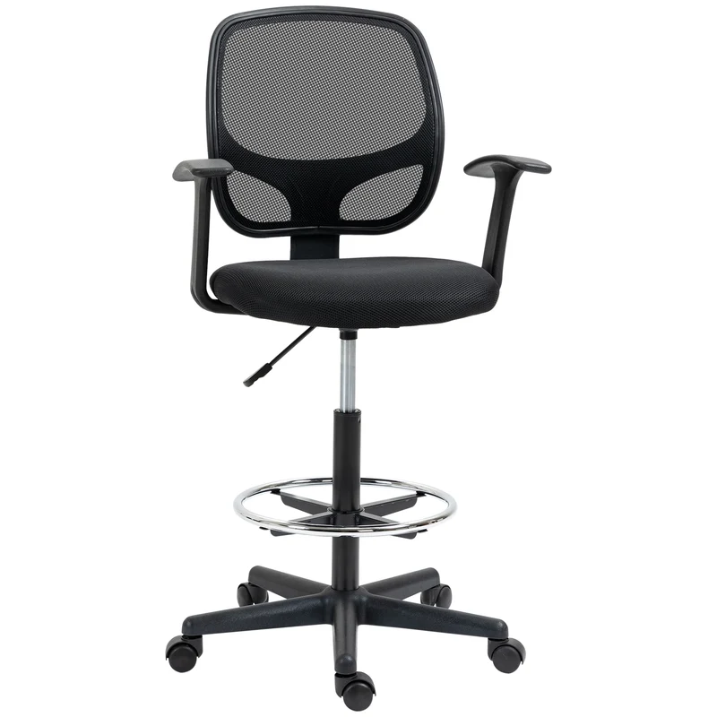 Easycomfort Sedia da Ufficio ad Altezza Regolabile con Braccioli, Rotelle e Seduta Imbottita, 60x56x110-132 cm, Nera