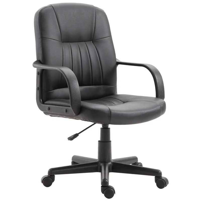 Easycomfort Sedia da Ufficio Ergonomica e Girevole, Poltrona da Ufficio con Altezza Regolabile in Similpelle 60×60×90-99cm Nero