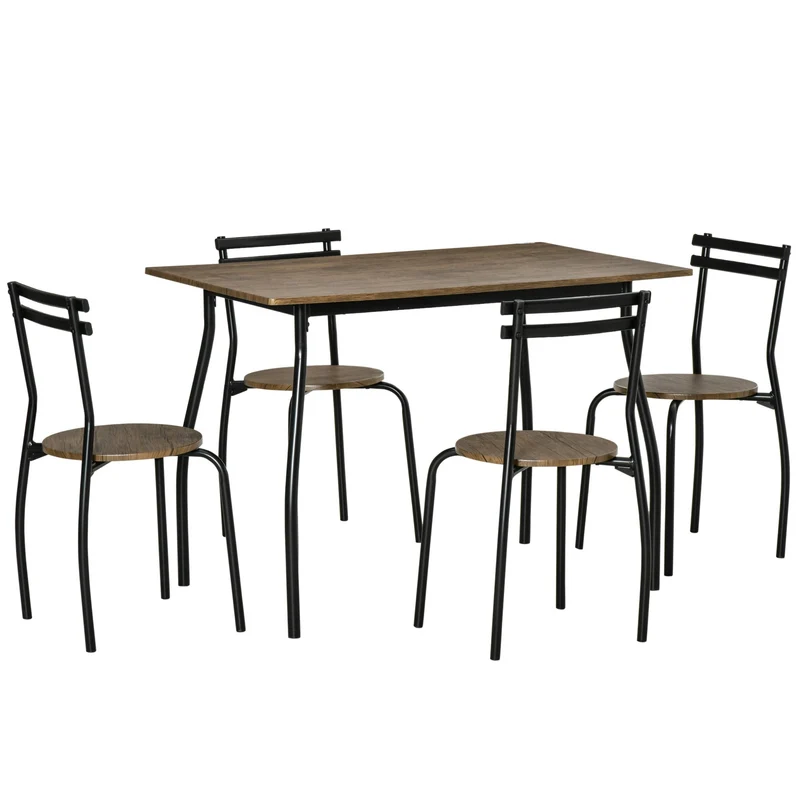 EasyComfort Set 5 Pezzi Tavolo e Sedie da Pranzo, 1 Tavolo Rettangolare e 4 Sedie in Acciaio e MDF per Spazi Limitati