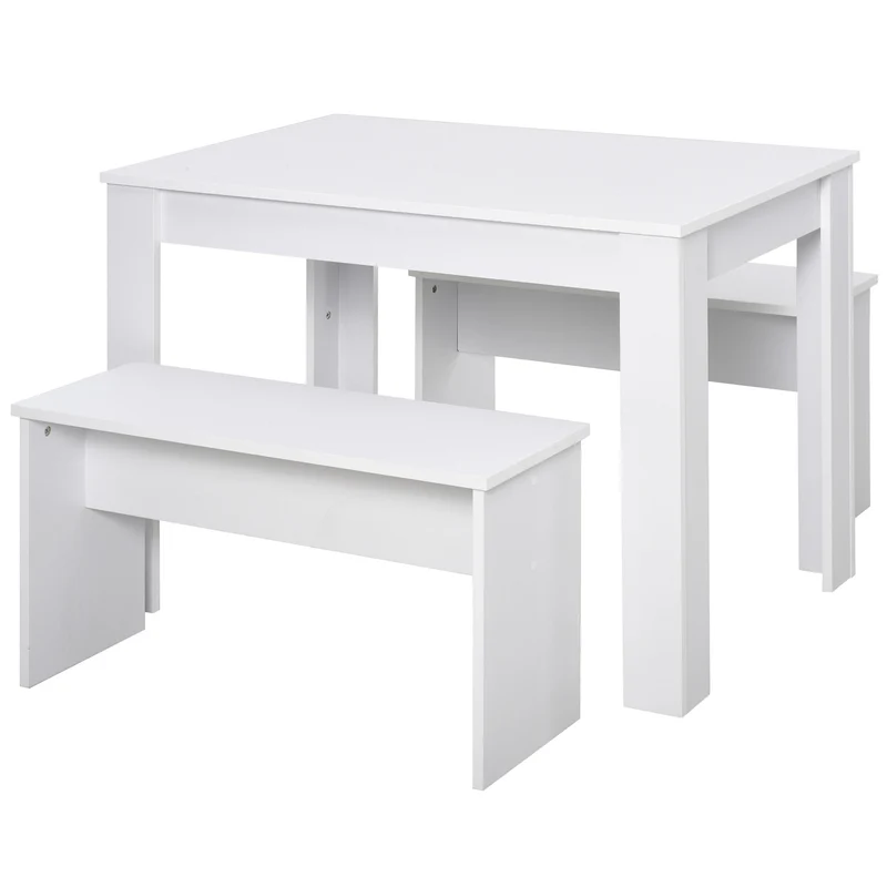 Easycomfort Set 3 Pezzi Tavolo con 2 Panche per Cucina, Bar o Sala da Pranzo Moderna, in Legno Bianco, 2 Posti, 110x70x75cm