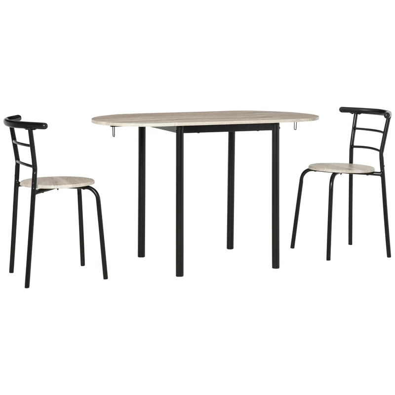 Easycomfort Set da Pranzo 3 Pezzi con 2 Sedie e 1 Tavolo da Pranzo Ovale in MDF e Acciaio per Spazi Limitati