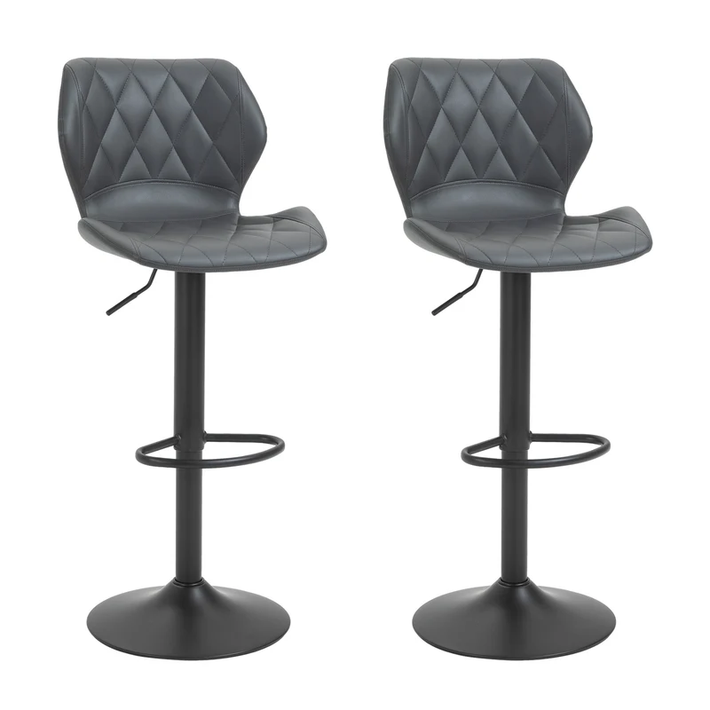 Easycomfort Set di 2 Sgabelli da Bar Alti in Finta Pelle con Altezza Regolabile, Sgabelli Cucina Girevoli con Schienale e Poggiapiedi, 44x50.5x90-110cm Grigio