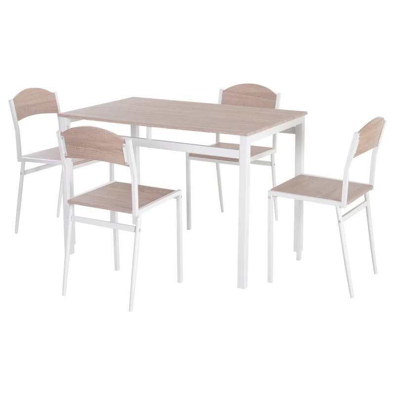 Easycomfort Set da Pranzo da 5 Pezzi con 1 Tavolo Rettangolare e 4 Sedie, in Acciaio e MDF, Grigio e Bianco