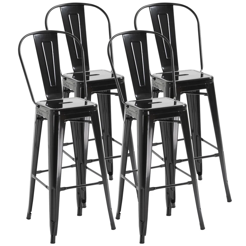 EasyComfort Set 4 Sgabelli Alti Impilabili da bar e Casa Design Industriale con Schienale Rimovibile e Poggiapiedi, per Interni ed Esterni