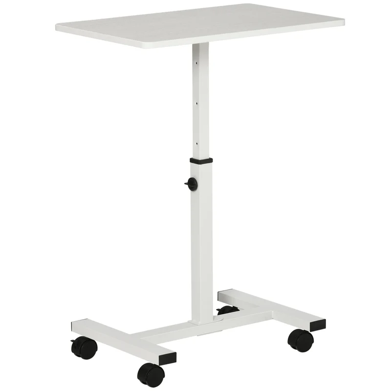 Easycomfort Tavolino Porta PC con Altezza Regolabile e Ruote, 60x40x52.5-84cm, Bianco