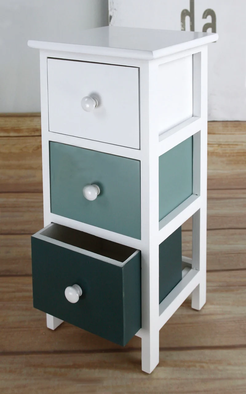 Cassettiera 3 Cassetti in Legno 25x25x56 cm Rosy Bianco e Multicolor