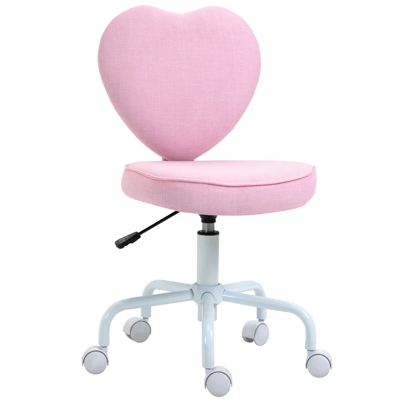 Easycomfort Sedia per Scrivania a Forma di Cuore con 5 Rotelle e Altezza Regolabile in Tessuto Rosa, 40x50x79-89cm