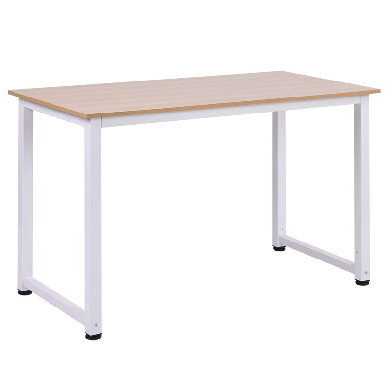 Easycomfort Scrivania Moderna per Computer con Gambe Regolabili e Struttura in MDF e Metallo, Tavolo da Pranzo 120x60x76 cm, Bianco e color Legno
