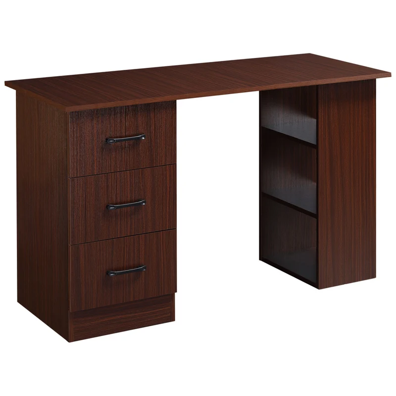 Easycomfort Scrivania Ufficio con 3 Cassetti e 3 Ripiani Reversibili in Legno, 120x49x72cm, Noce
