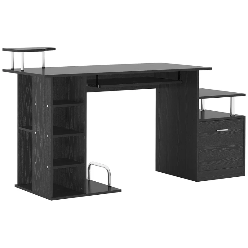 Easycomfort Scrivania per Computer Moderna con Cassetti, Ripiani e Tastiera Estraibile, Scrivania da Ufficio per Casa in Legno Nero 152x60x88cm