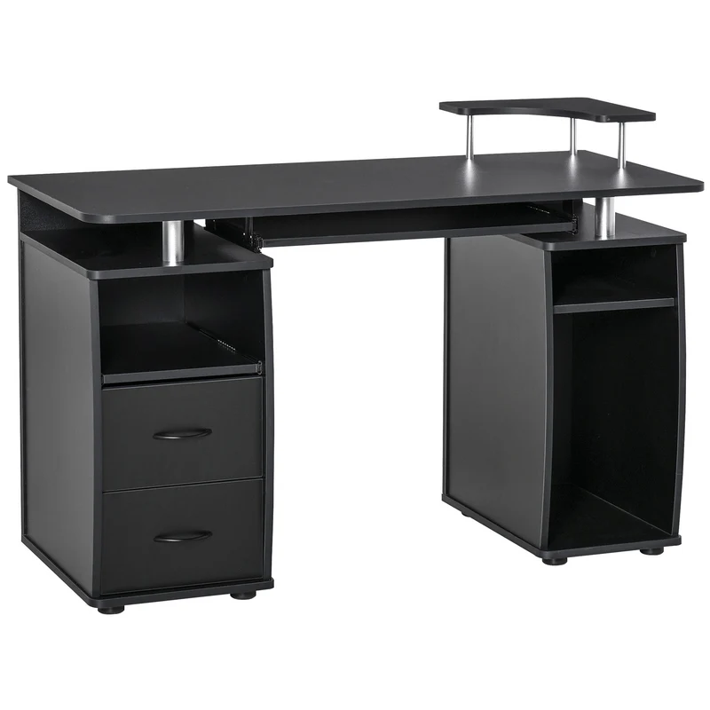 Easycomfort Scrivania per Computer Moderna Porta PC, Scrivania da Ufficio in Legno con Cassetti, Mensola Estraibile e Porta Tastiera, 120x55x85cm, Nero