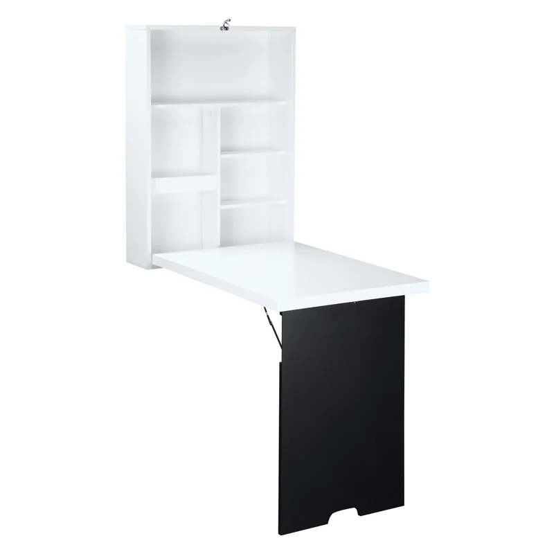 Easycomfort Tavolo Pieghevole da Parete Salvaspazio, Scrivania, Tavolo da Pranzo con Scaffali e Lavagnetta (60x94.5x147cm)