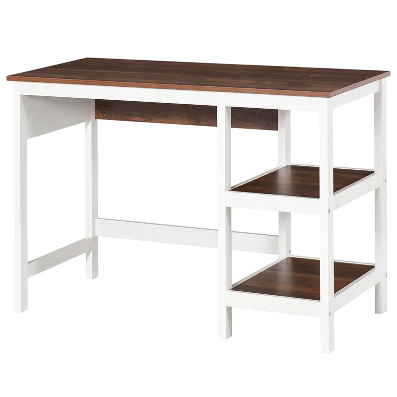 Easycomfort Scrivania Ufficio per PC con 2 Mensole in Legno, Arredamento Casa e Studio 110x48x76.2cm, Noce e Bianco
