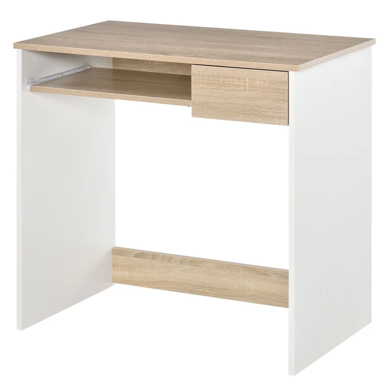Easycomfort Scrivania per Camera, Scrivania PC in Legno, Scrivania per Computer con Ripiano Tastiera, Bianca e Rovere