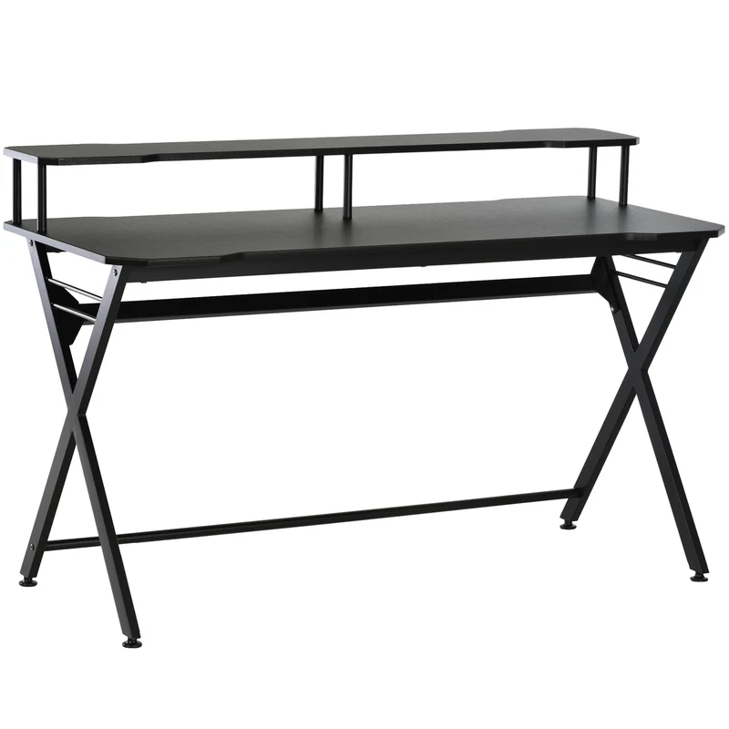 Easycomfort Scrivania da Gaming Ergonomica con Piano Rialzato per Monitor e Gancio Cuffie,Scrivania per Computer in MDF e Acciaio Nero, 140 x 60 x 90cm