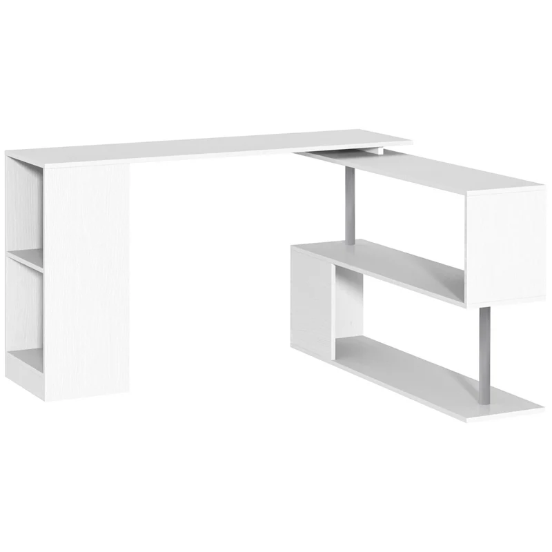 Easycomfort Scrivania Moderna, Angolare e Girevole con Libreria, Tavolo da Pranzo in Truciolato Bianco, 140x120x78 cm