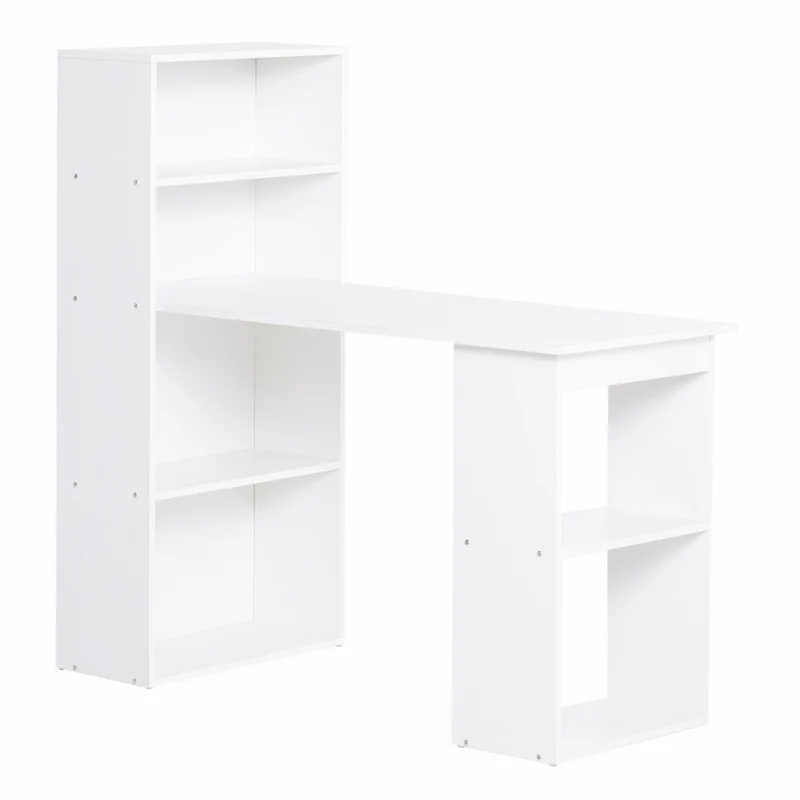 Easycomfort Scrivania Computer con Libreria Salvaspazio, Tavolo da Pranzo per Ufficio e Studio, 120x55x120 cm, Bianco