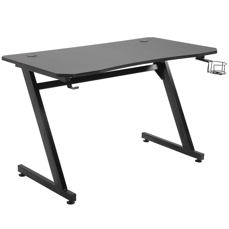 Easycomfort Scrivania da Gaming in Legno e Acciaio con Passacavi, Scrivania per Computer Portabicchieri e Gancio per Cuffie, Nero,120x65x74.5cm