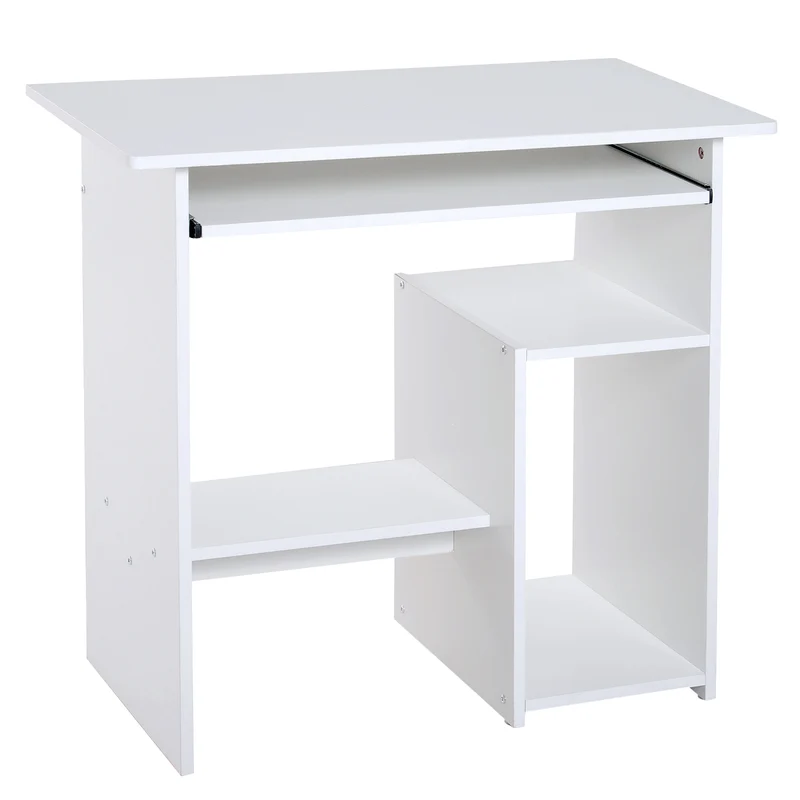 Easycomfort Scrivania per Computer Porta PC Moderna Salvaspazio, Scrivania da Uffcio con Ripiano per CPU e Mensola Tastiera Estraibile in Legno, 80x45x75cm, Bianco
