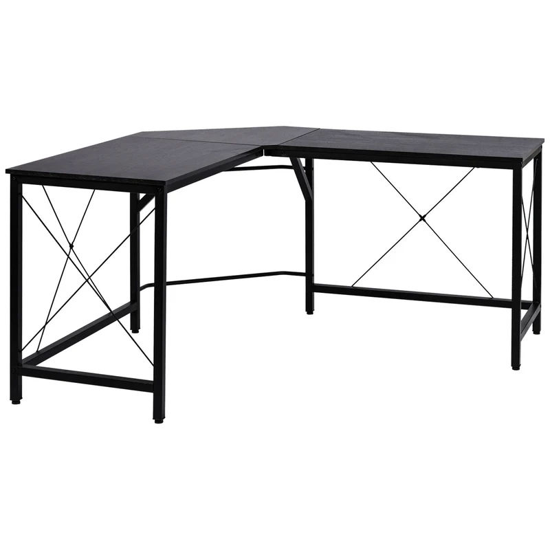 Easycomfort Scrivania Spaziosa Nera e Finitura in Rovere Perfetta Postazione da Lavoro per Casa e Ufficio a Forma di L con Soluzione Angolare Finitura in Rovere 150x150x76cm Nera