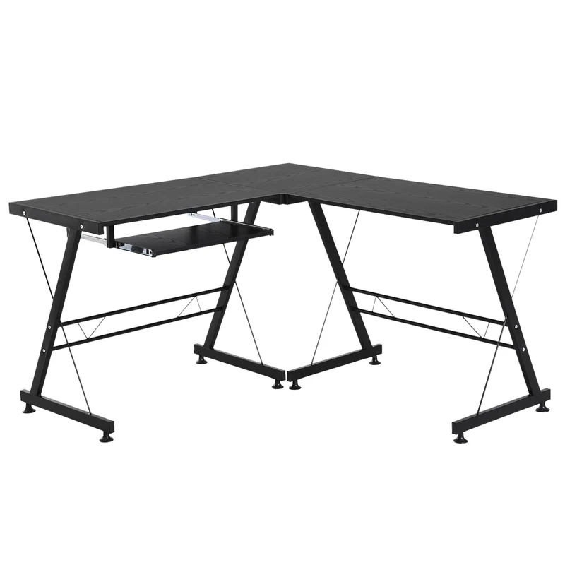 Easycomfort Scrivania Moderna Nera ad Angolo Dritta Postazione da Lavoro per Computer con Vano Tastiera MDF, acciaio a forma di L: 130L x 130P x 73.5A cm dritta: 210L x 50P x 73.5A cm Nero