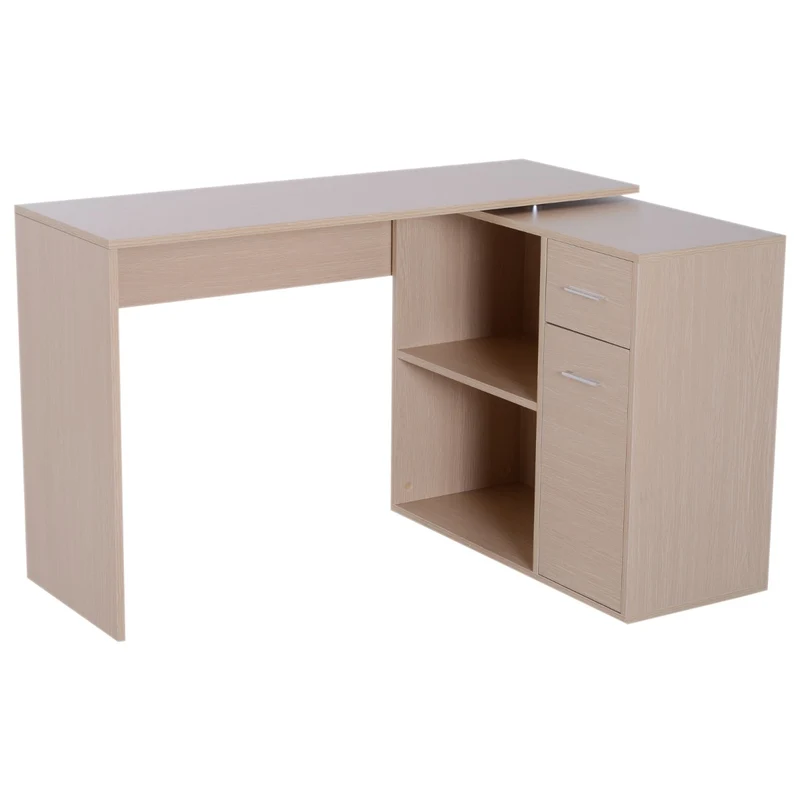 Easycomfort Scrivania Moderna per Computer Girevole con 2 Ripiani e 2 Cassetti, Tavolo da Pranzo in Truciolato, 117x82x74 cm, color Rovere e Legno