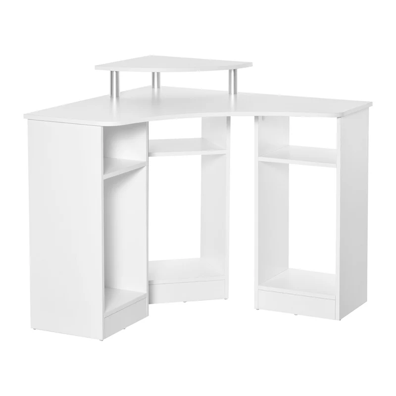 Easycomfort Scrivania Angolare con 3 Sezioni, Scrivania per Camera o Ufficio, Scrivania PC in Legno con Ripiano Monitor, Bianco