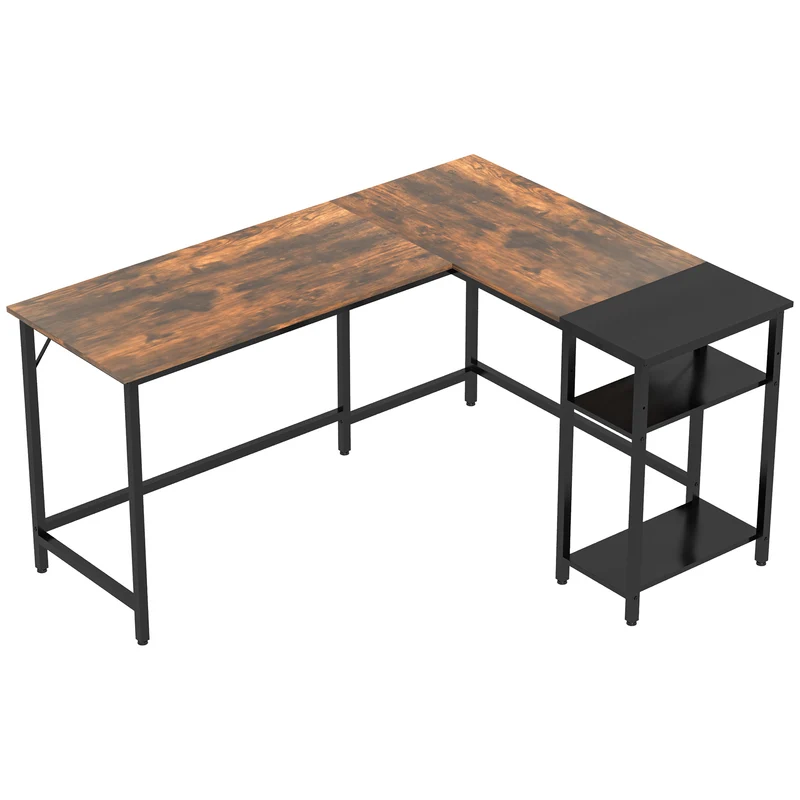 EasyComfort Scrivania Angolare per computer Stile Industriale con Ripiano Laterale Nera