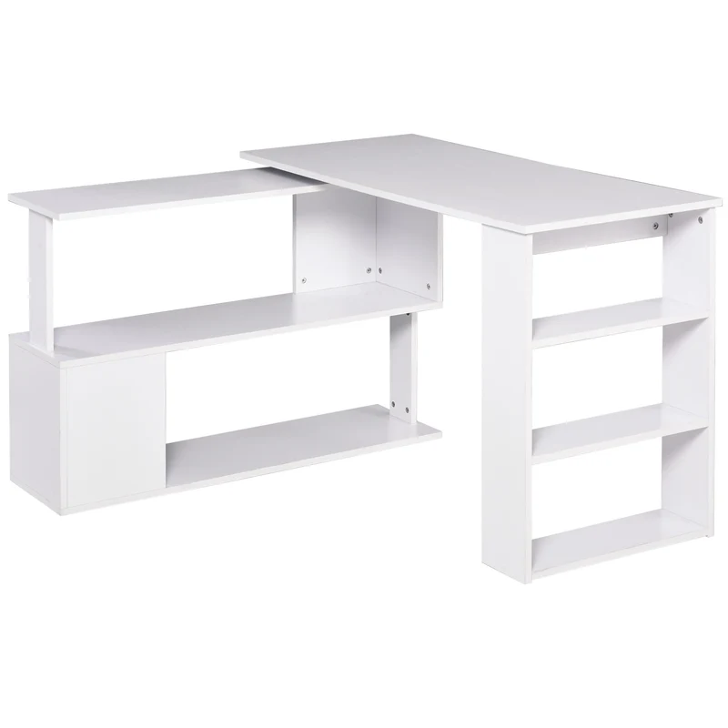 Easycomfort Scrivania ad Angolo con 5 Ripiani, 120 x 100 x 74.5cm, Bianca
