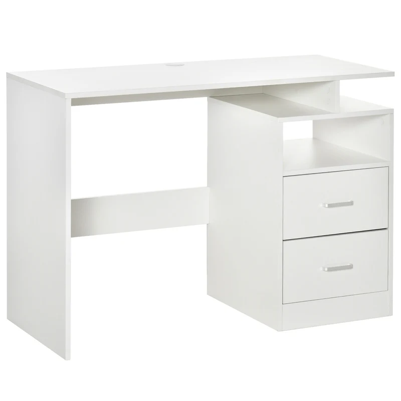 Easycomfort Scrivania PC Salvaspazio per Camera o Ufficio in Legno, 108x48x76cm - Bianco