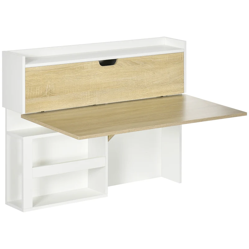 Easycomfort Scrivania a Muro Pieghevole e Salvaspazio con Ripiani, per Casa e Ufficio, in Truciolato, 100x18x74 cm